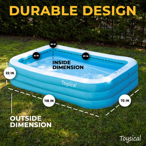 Toysical inflatable pool 0.4mm thick walls offer long-lasting durability.