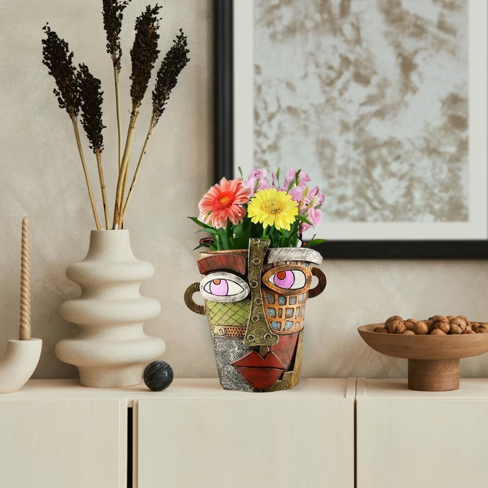 TOZLU colorful resin flower pot holds plants with durable, weather-friendly design.