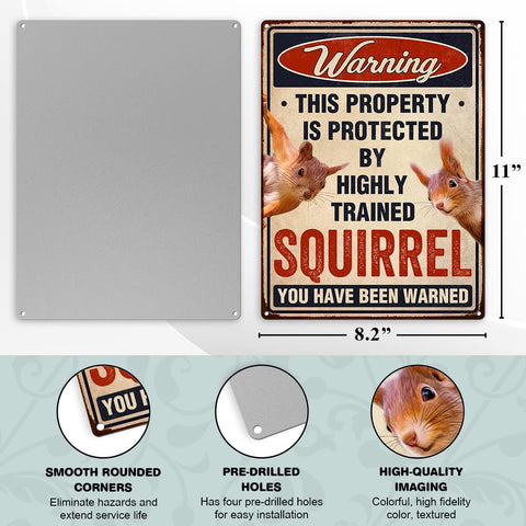 TP GLOBAL Funny Squirrels Sign pre-drilled holes support versatile mounting options indoors or outdoors.
