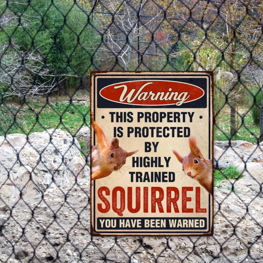 TP GLOBAL Funny Squirrels Sign pre-drilled holes enable quick hanging anywhere.
