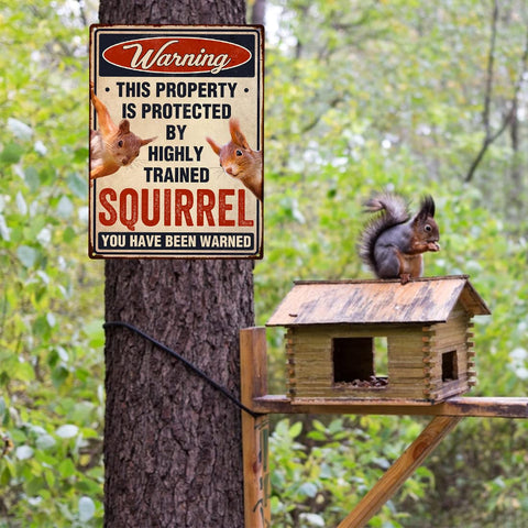 TP GLOBAL Funny Squirrels Sign weather resistant design endures seasons.