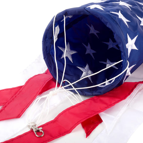 TPFEYEN windsock with embroidered stars creates a vivid patriotic yard display.