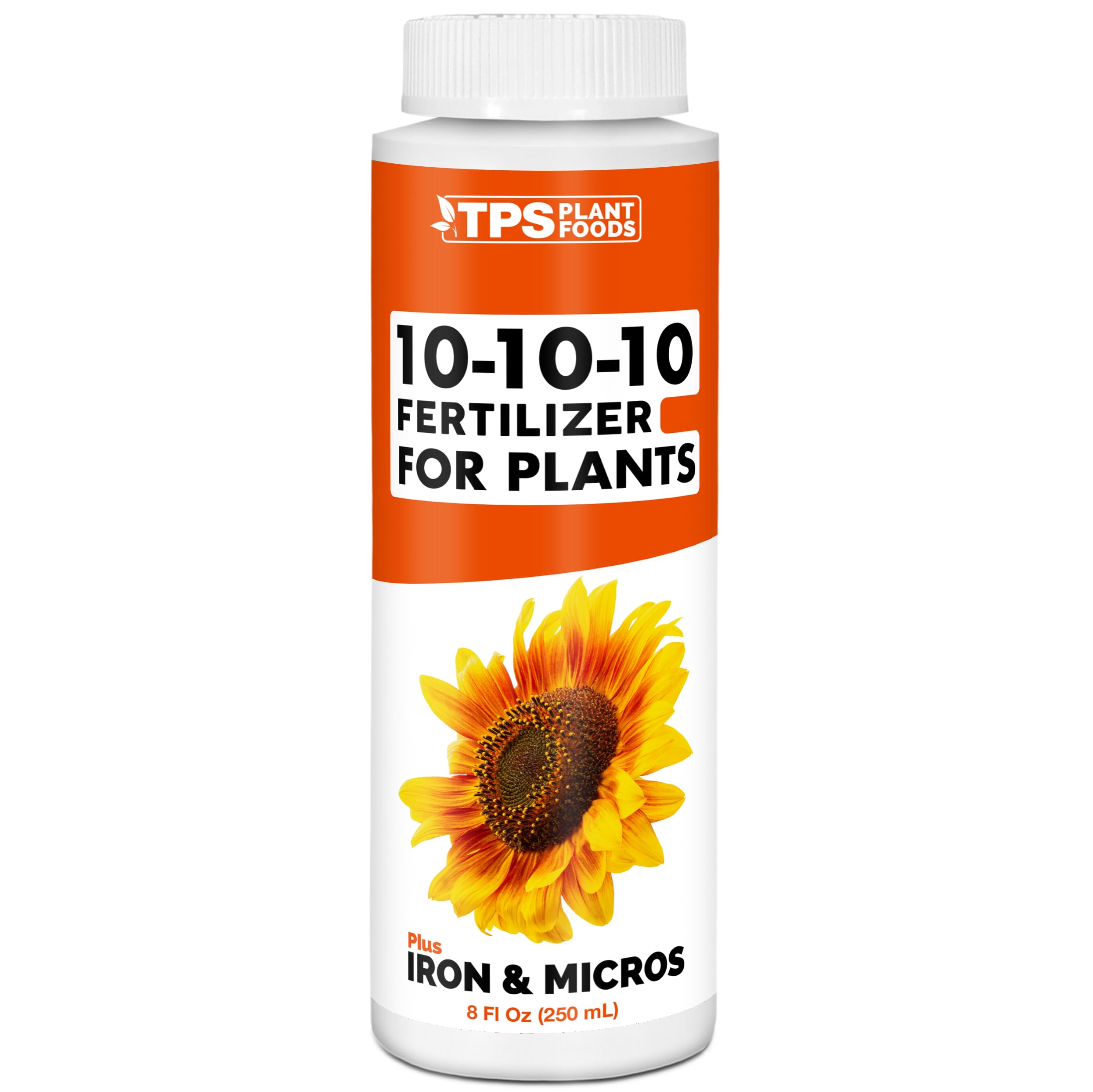 TPS NUTRIENTS 10-10-10 fertilizer bottle front shows balanced nutrients for healthy growth.