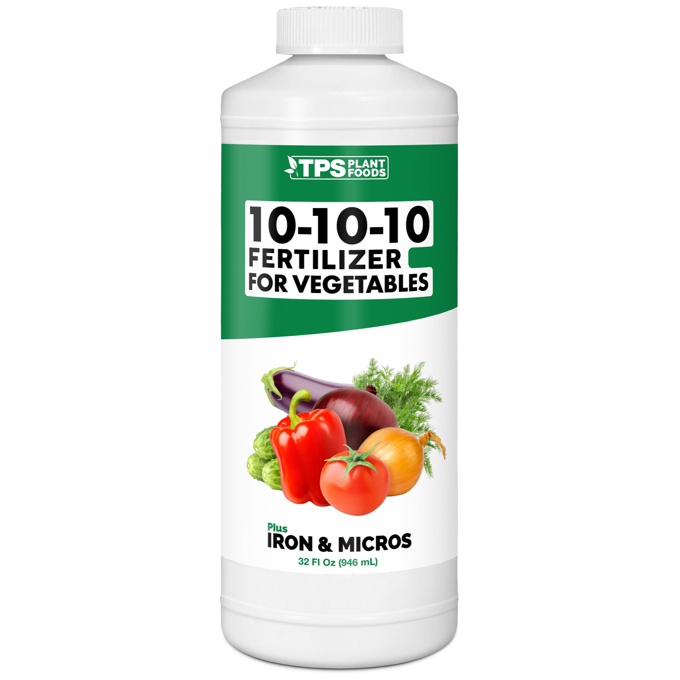 TPS NUTRIENTS 10-10-10 vegetable fertilizer bottle delivers balanced nutrition for steady growth.