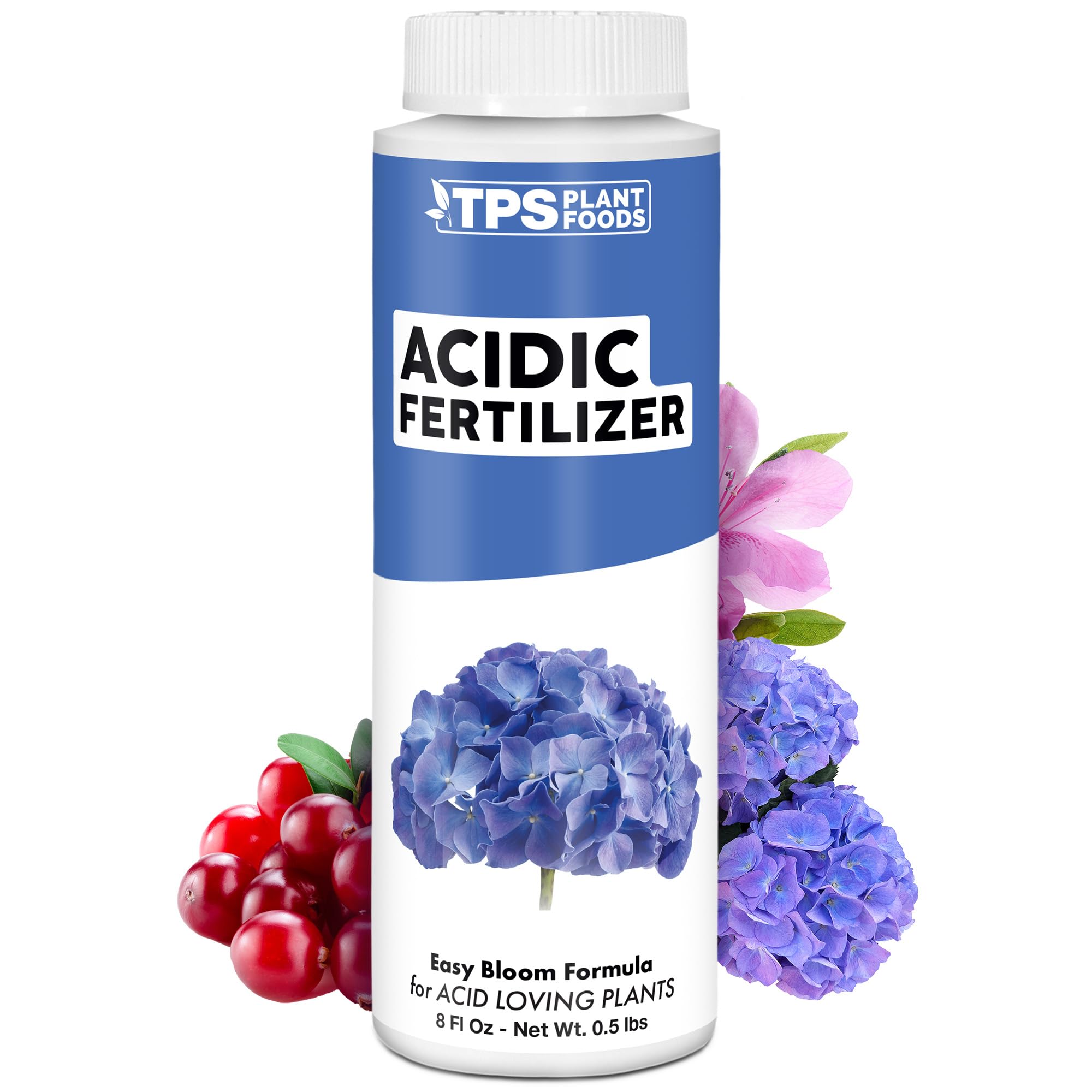 TPS NUTRIENTS Acidic Fertilizer bottle pour improves nutrient delivery for acid-loving plants.