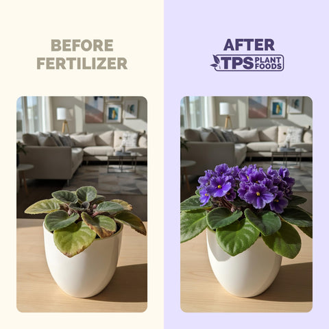 TPS NUTRIENTS African Violet leaves close-up shows vibrant color.