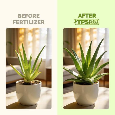 TPS NUTRIENTS Aloe Fertilizer label-detail communicates gentle nutrition for roots.