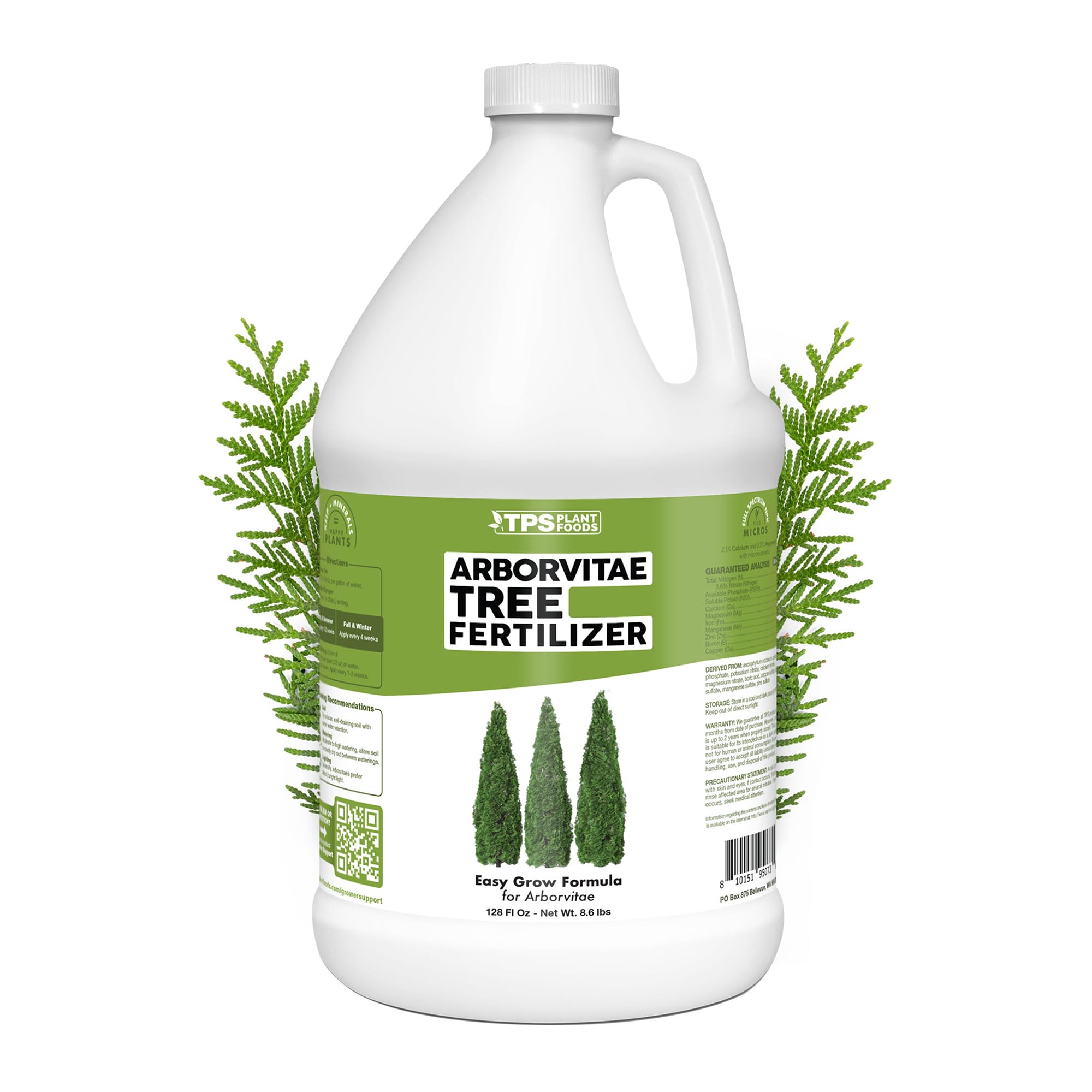 TPS NUTRIENTS Arborvitae fertilizer promotes dense foliage for privacy hedges.