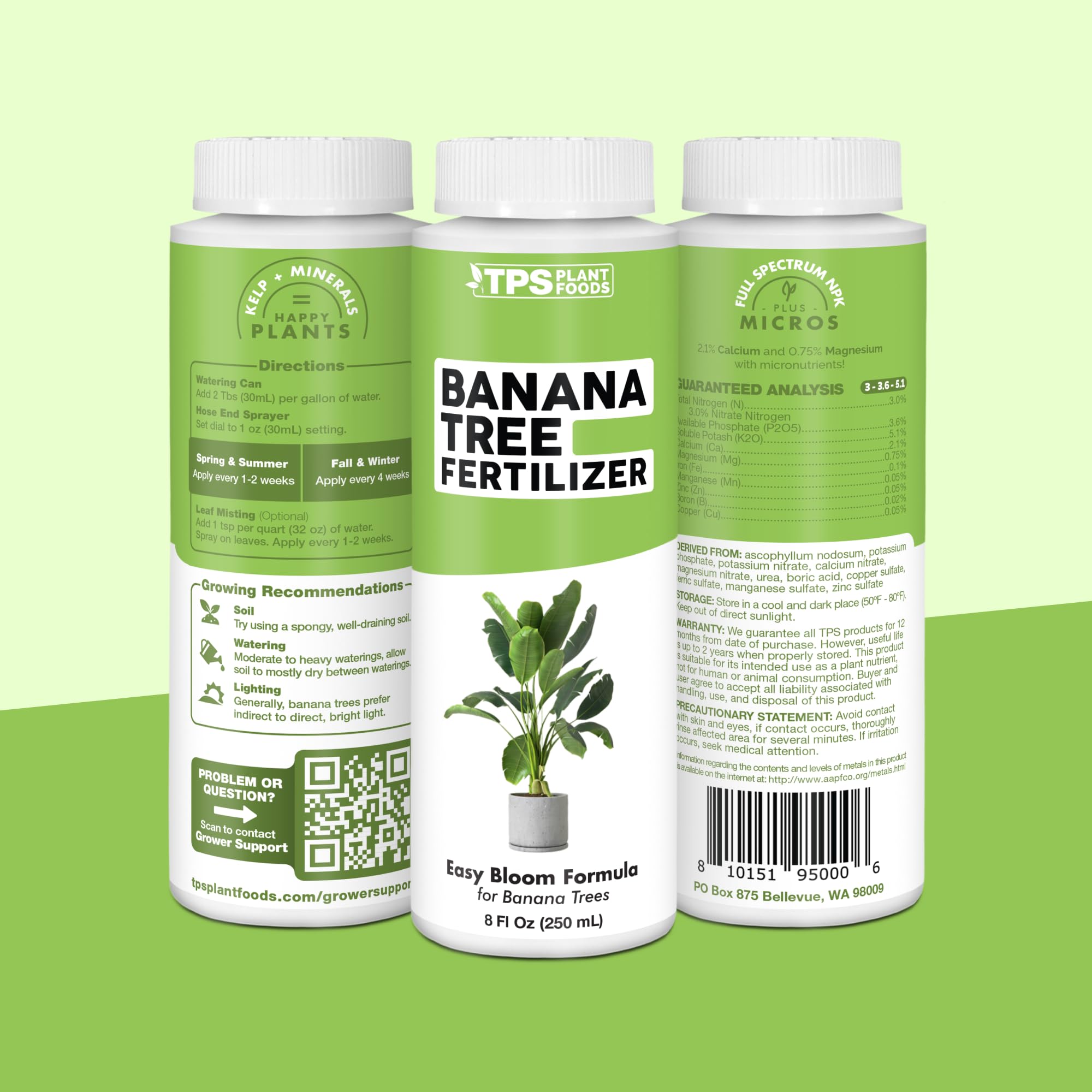 Product shot of TPS NUTRIENTS Banana Tree Fertilizer on a garden shelf.