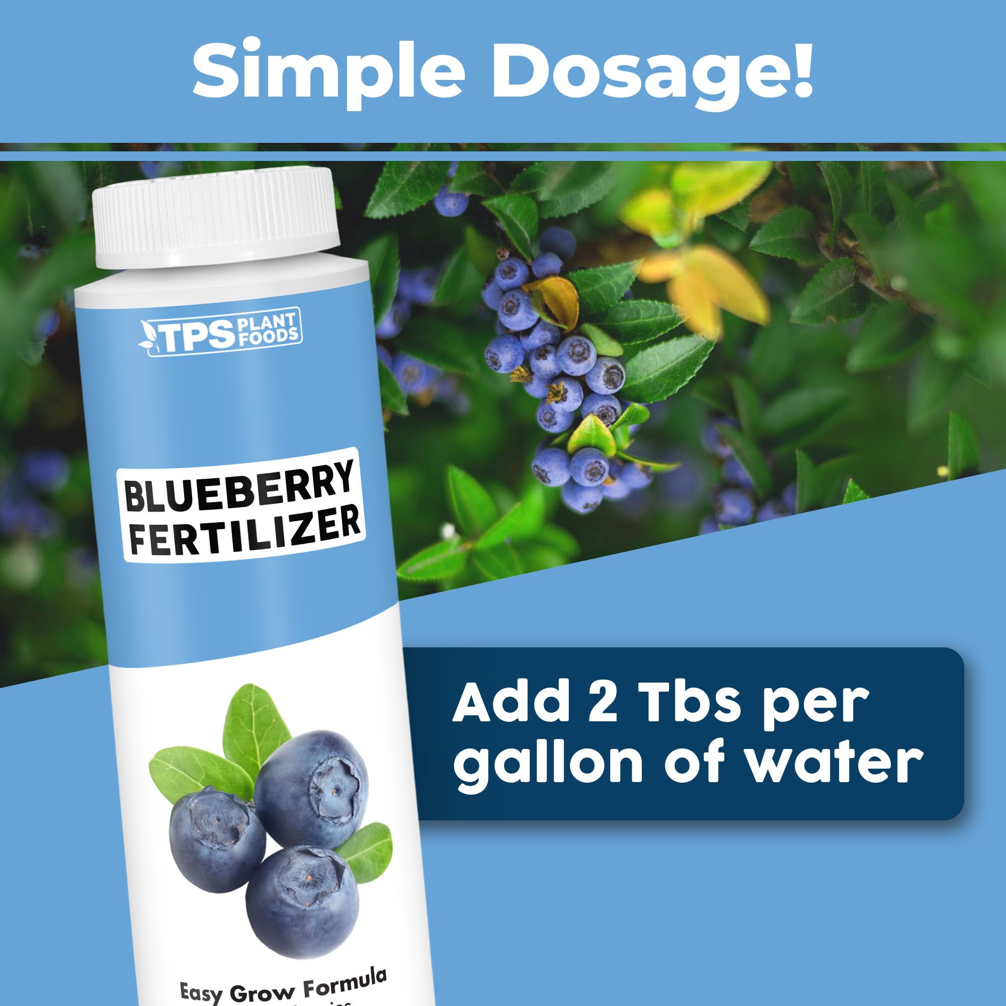 TPS NUTRIENTS Blueberry Fertilizer label closeup shows acid-loving plant compatibility.