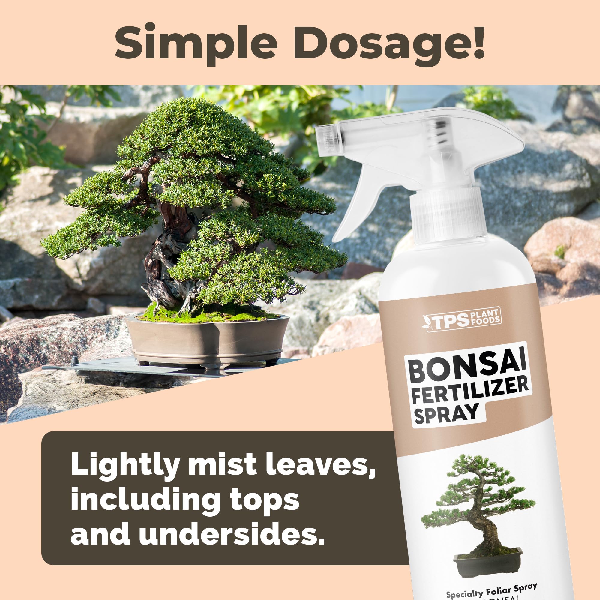 TPS NUTRIENTS bonsai spray bottle shown for easy, mess-free application.