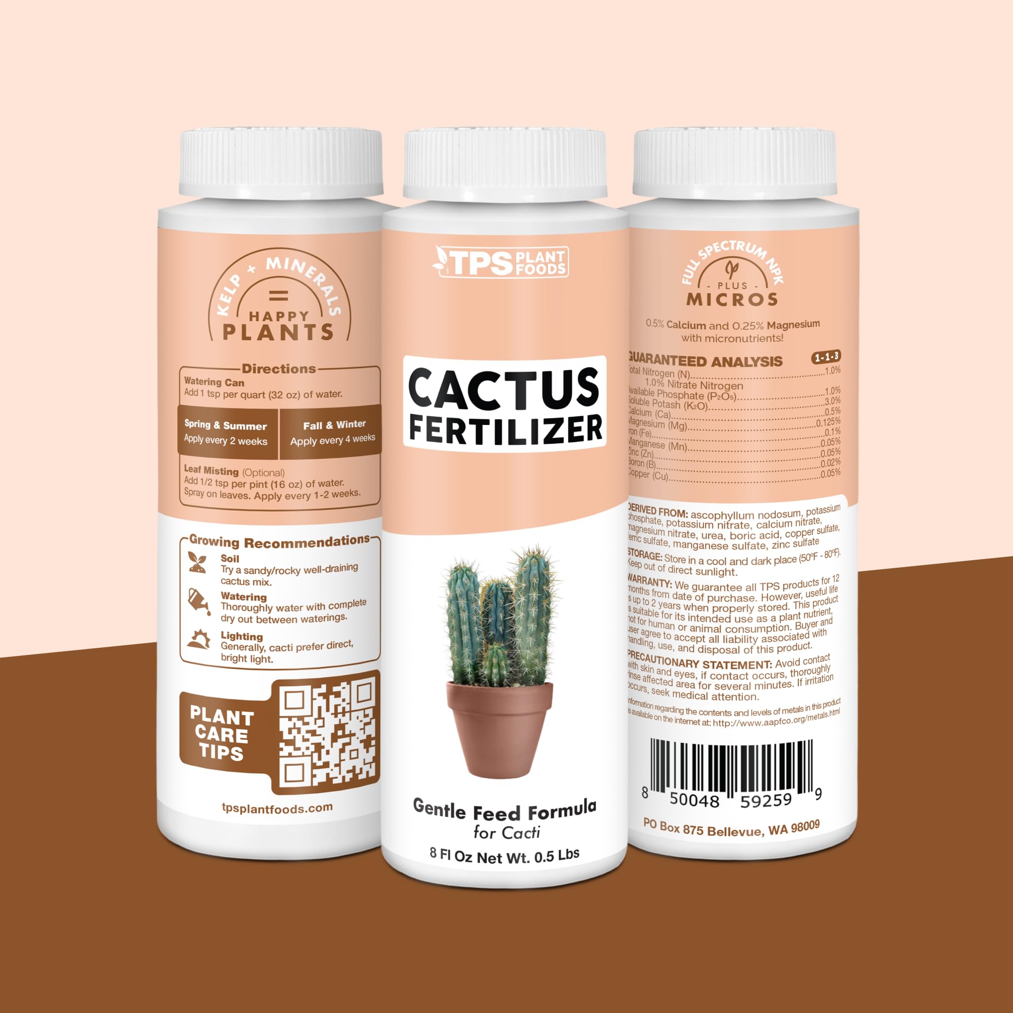 TPS Nutrients cactus fertilizer packaging on display for convenient home plant care