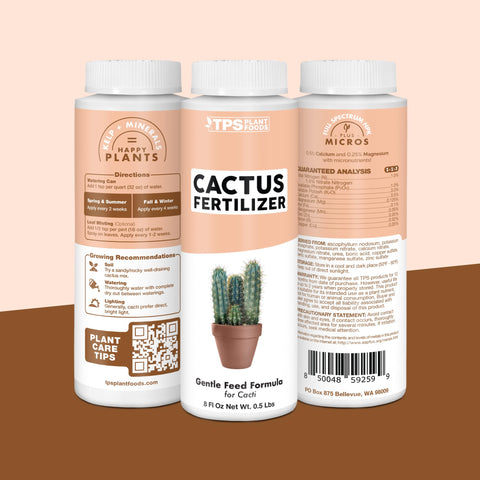 TPS Nutrients cactus fertilizer packaging on display for convenient home plant care