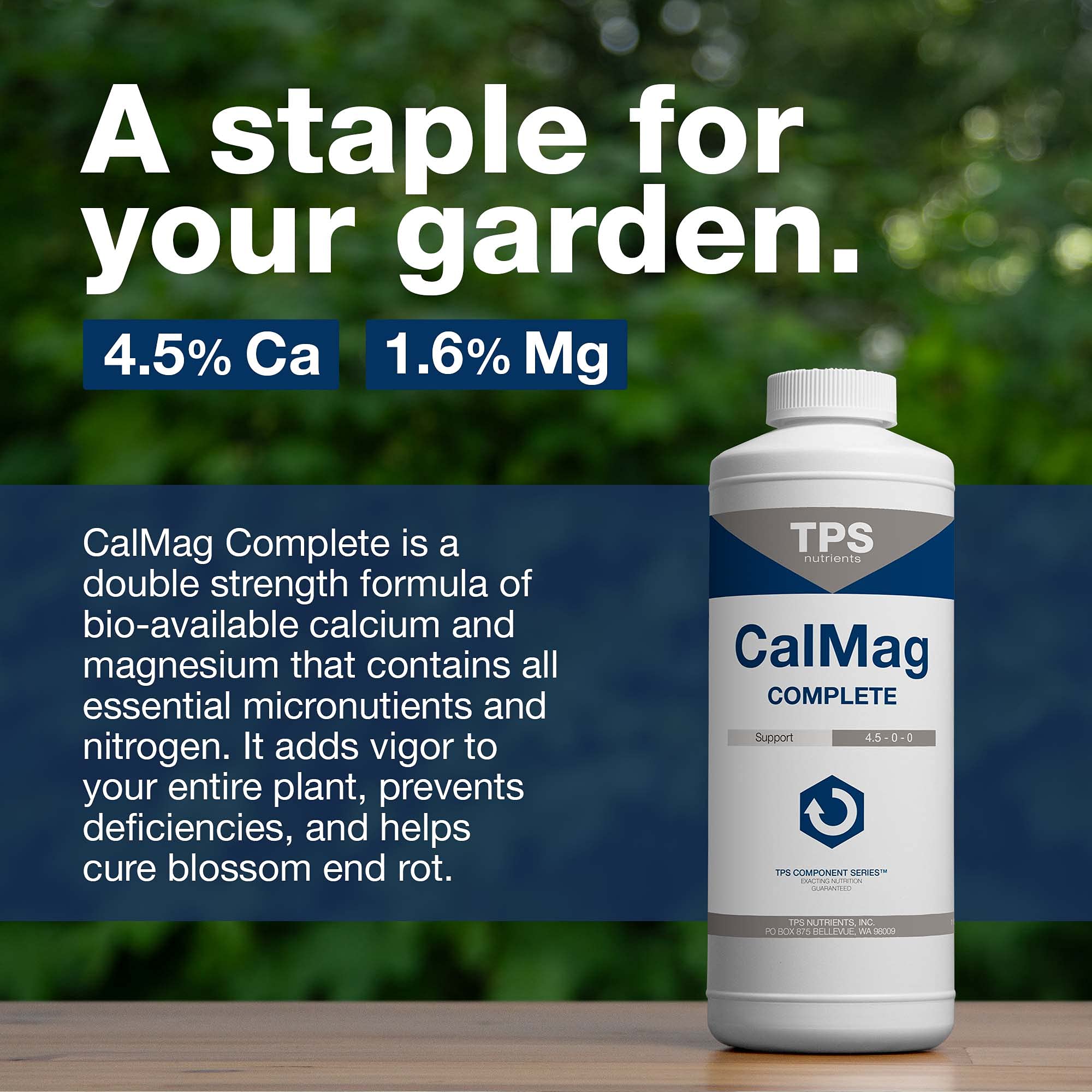 TPS NUTRIENTS Cal-Mag Complete bottle cap emphasizing freshness and resealability for ongoing use