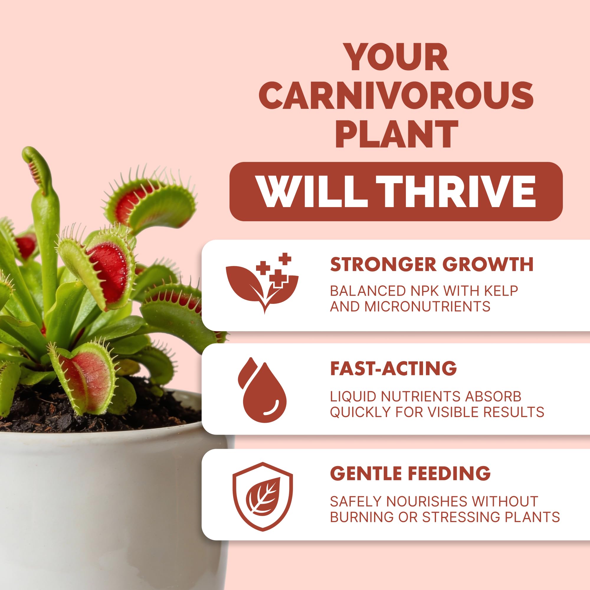 TPS NUTRIENTS carnivorous fertilizer promotes healthy traps for robust Venus flytraps and pitcher plants.