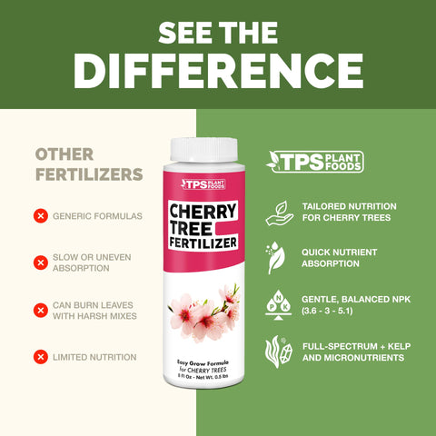 TPS NUTRIENTS cherry tree fertilizer in bloom showcases enhanced blossoms.