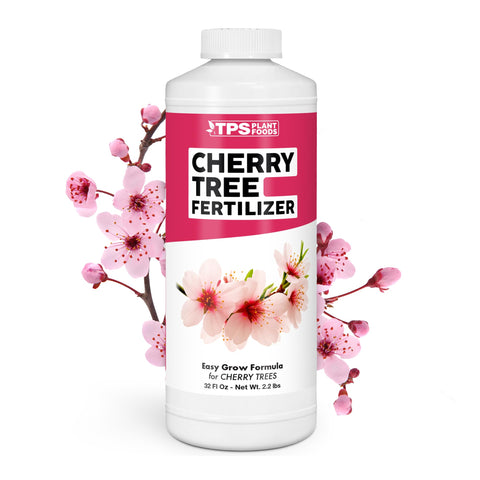 TPS NUTRIENTS Cherry Tree Fertilizer bottle highlights balanced nutrition for healthy growth.