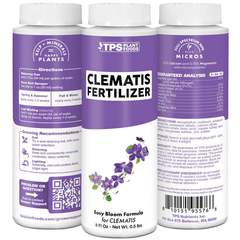 TPS NUTRIENTS Clematis Fertilizer made in USA supports healthy growth.