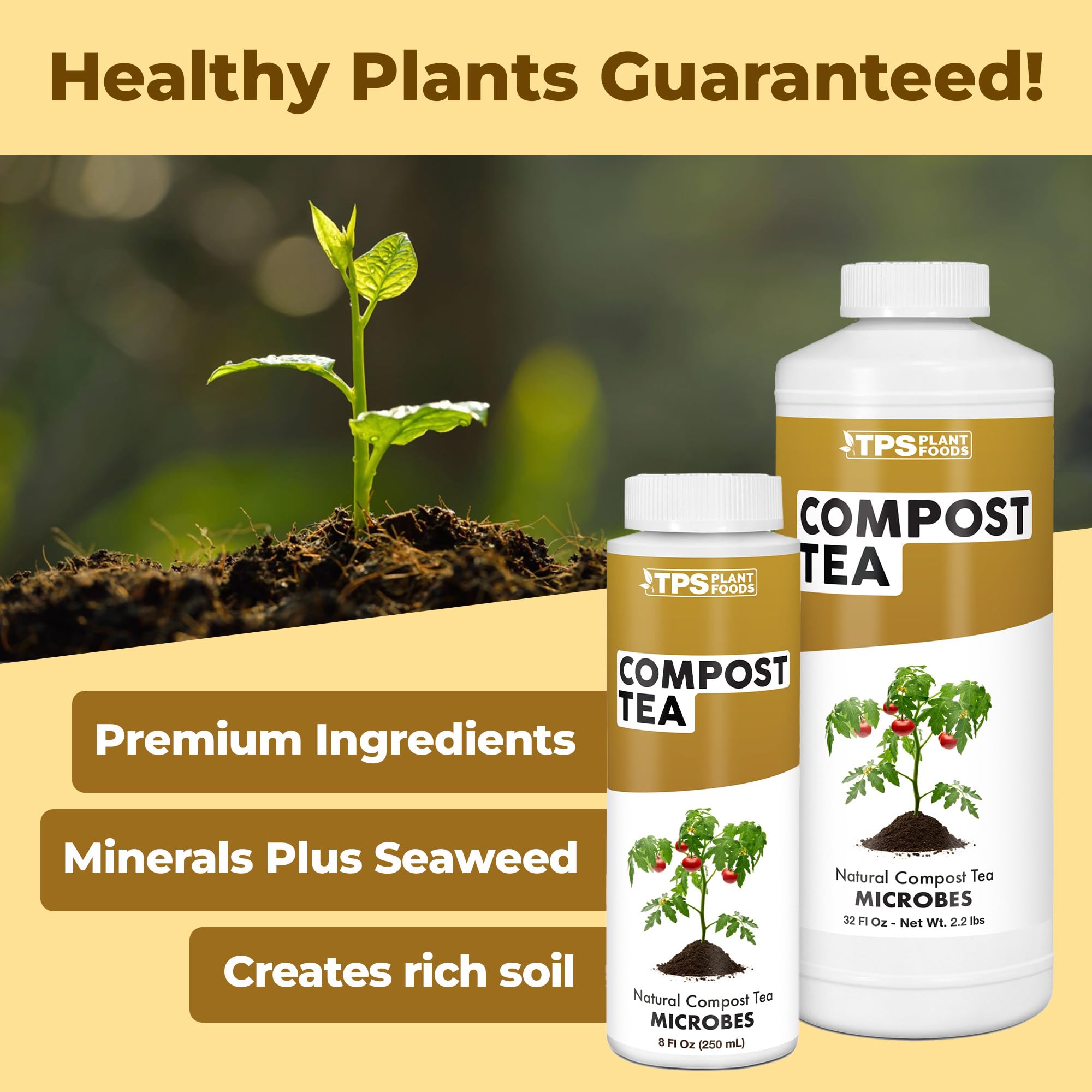 TPS NUTRIENTS Compost Tea label close-up with ingredients and usage tips