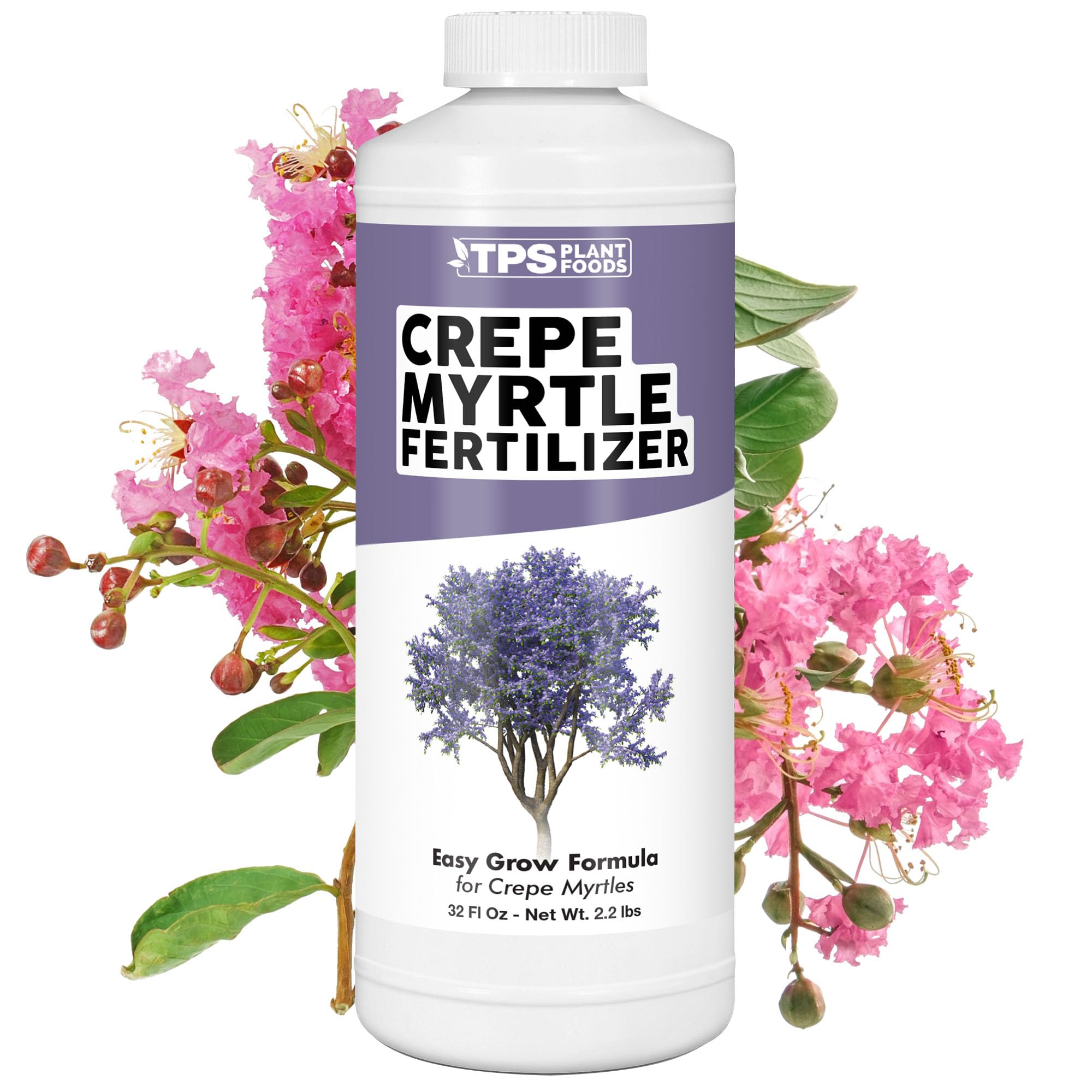 TPS NUTRIENTS Crepe Myrtle Fertilizer bottle label emphasizes complete plant food for healthy growth