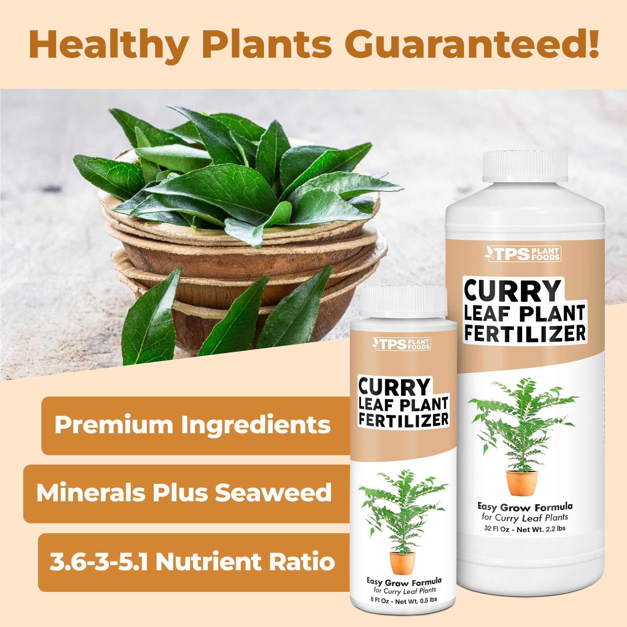 TPS NUTRIENTS curry leaf fertilizer label highlights balanced nutrients
