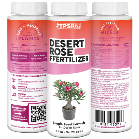 TPS NUTRIENTS Desert Rose Fertilizer bloom-ready formula promotes vibrant flowers.
