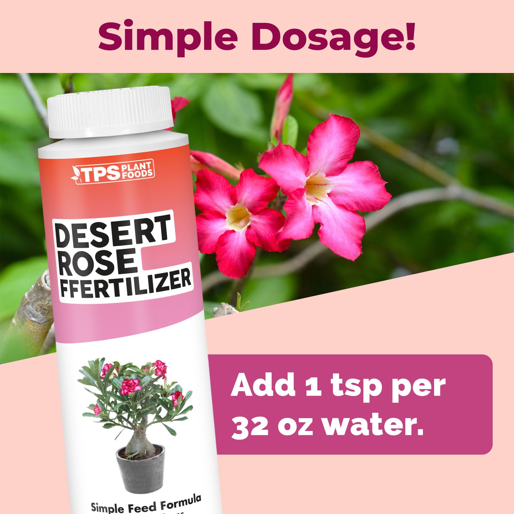 TPS NUTRIENTS Desert Rose Fertilizer drops in water for easy mixing.