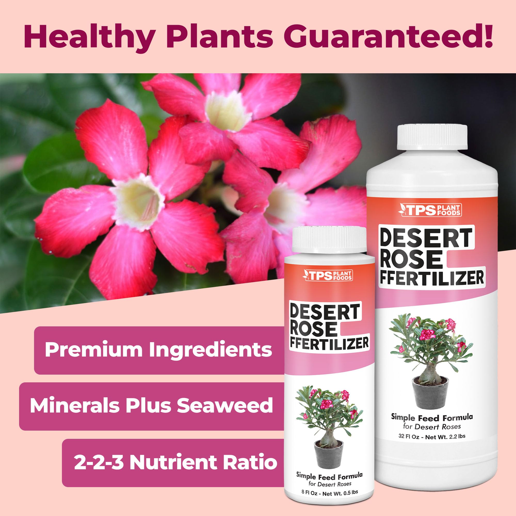 TPS NUTRIENTS Desert Rose Fertilizer label closeup shows balanced nutrition.