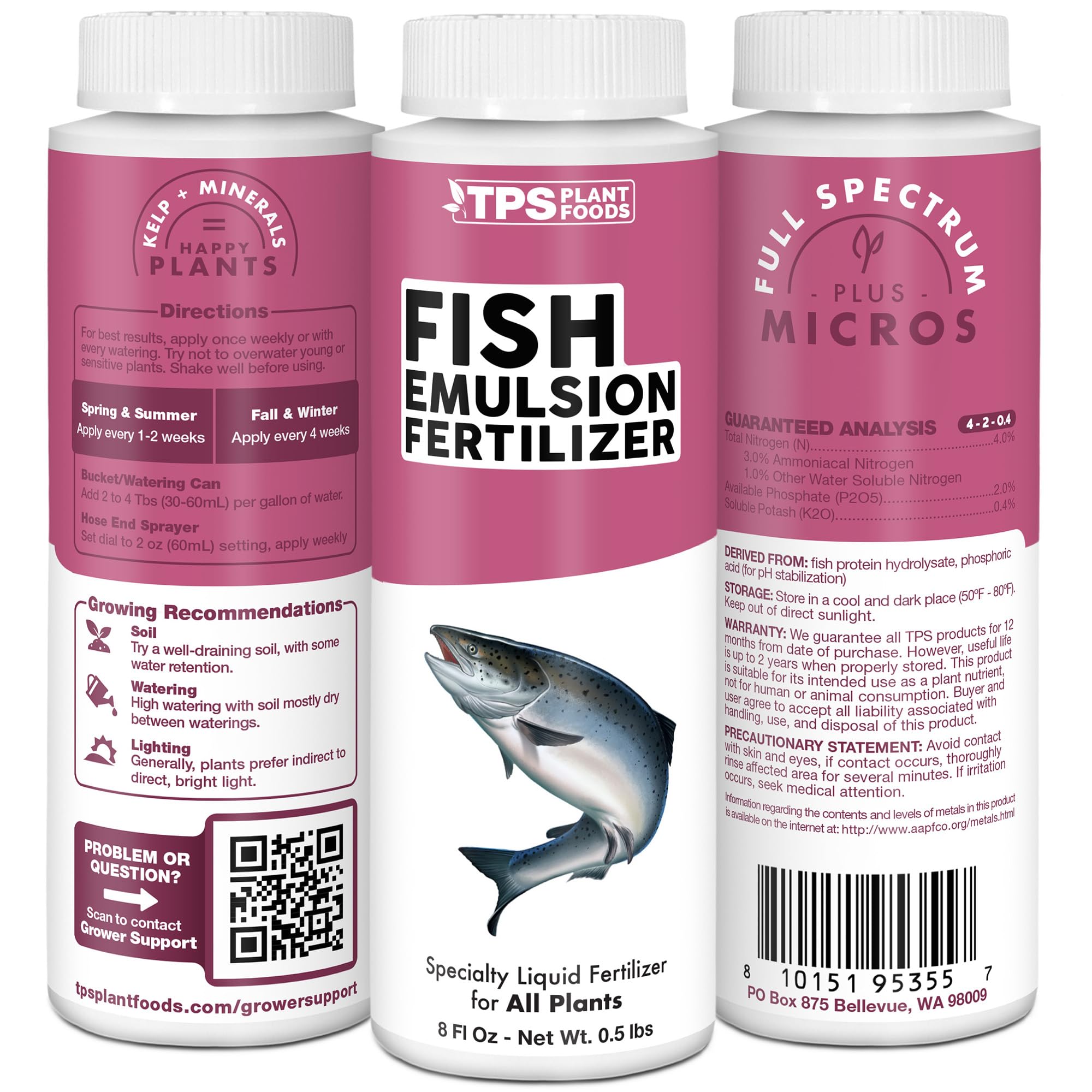 TPS NUTRIENTS Fish Emulsion promotes verdant growth and robust roots in containers.