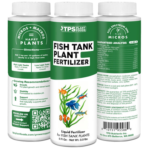 TPS NUTRIENTS Fish Tank Safe Water indicates worry-free maintenance for aquatic life.