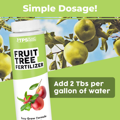 TPS NUTRIENTS fruit tree fertilizer tree leaves shows lush foliage and root strength.