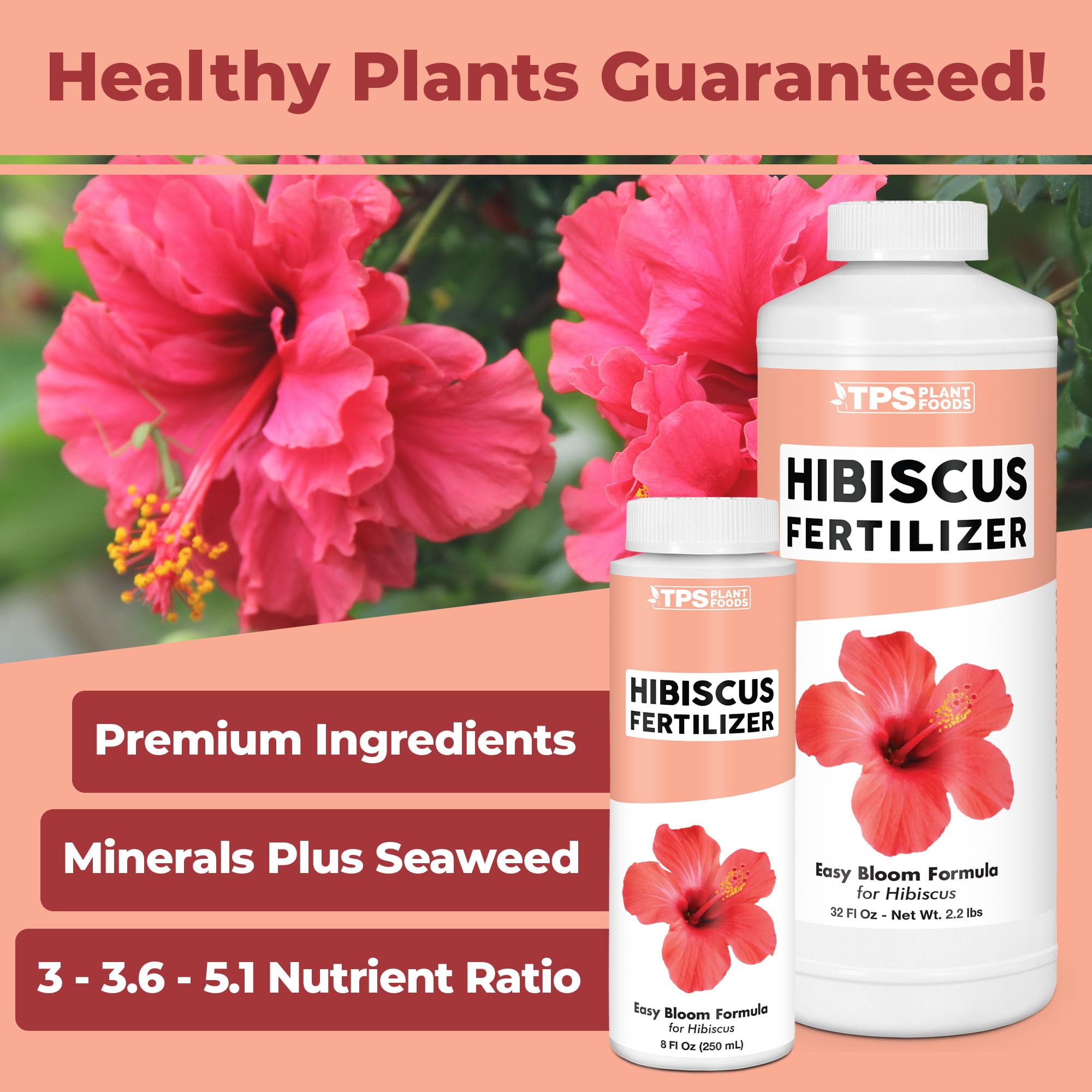 TPS NUTRIENTS Hibiscus Fertilizer liquid being poured onto plant soil promotes healthy growth.
