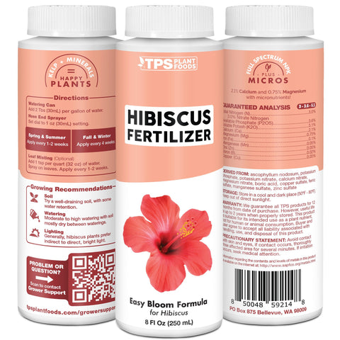 TPS NUTRIENTS Hibiscus Fertilizer label indicates Made in USA and reliable performance.