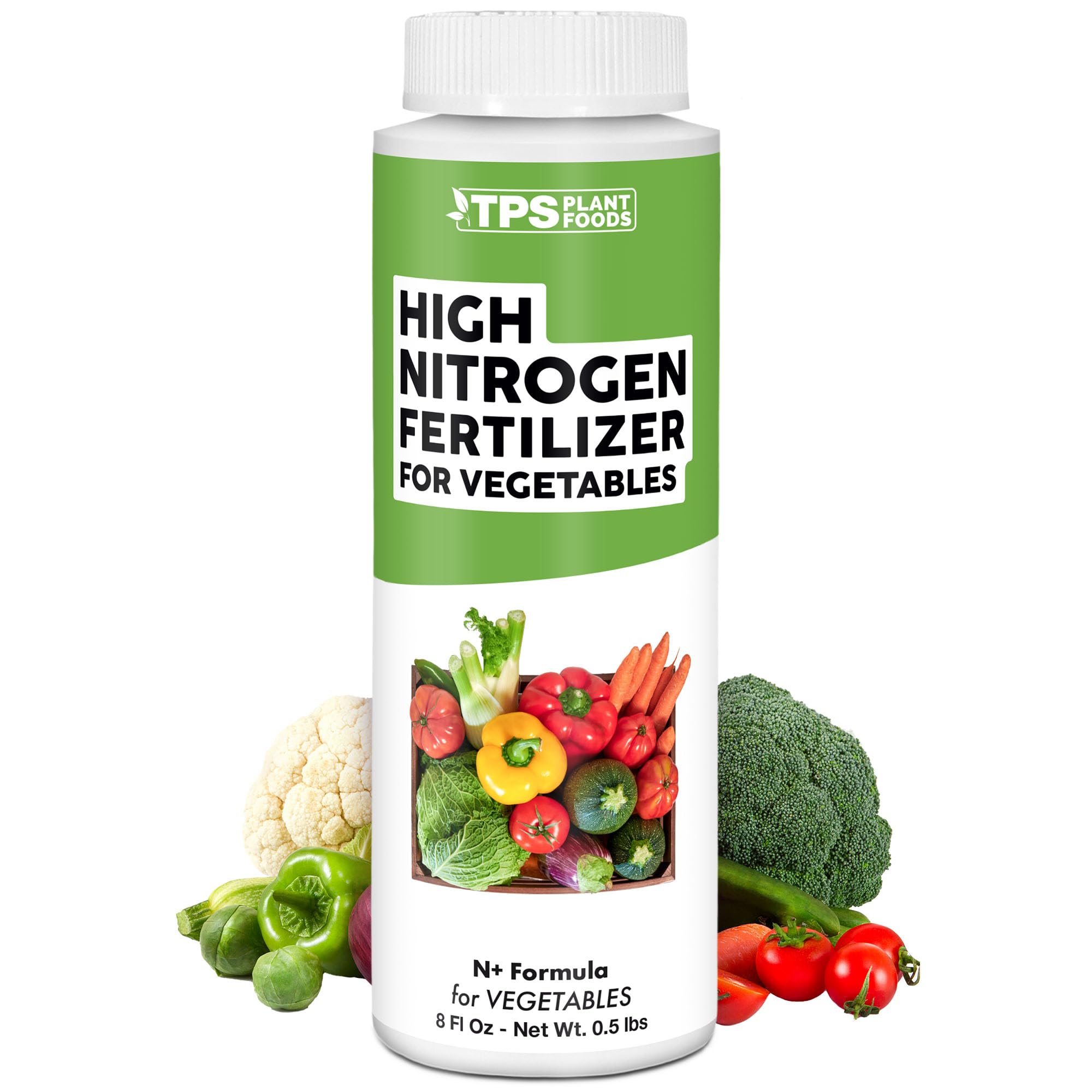 TPS NUTRIENTS high-nitrogen fertilizer bottle shows 8oz size boosting leafy growth