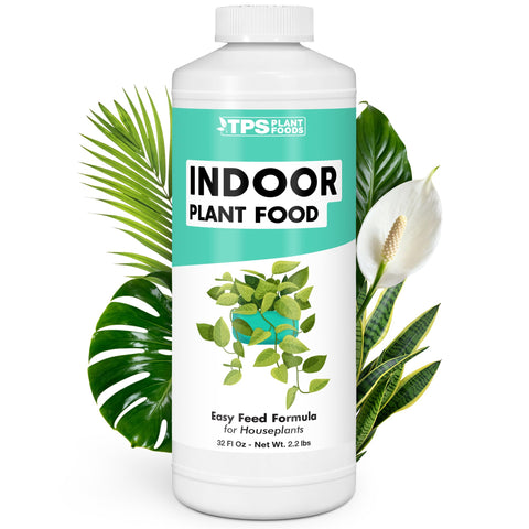 TPS NUTRIENTS Indoor Plant Food bottle pour shows the product design for root support.