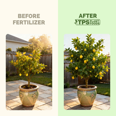 TPS NUTRIENTS Lemon Tree Fertilizer dilution mixing demonstrates precise application.