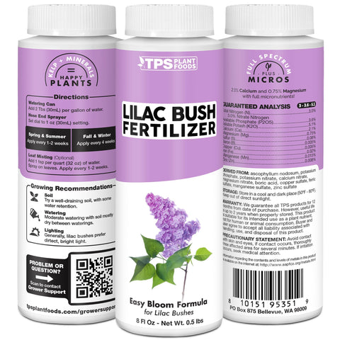 TPS NUTRIENTS Lilac Fertilizer instruction card with care steps
