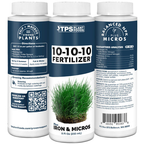 TPS NUTRIENTS liquid fertilizer being measured for precise lawn application and balanced nutrition.