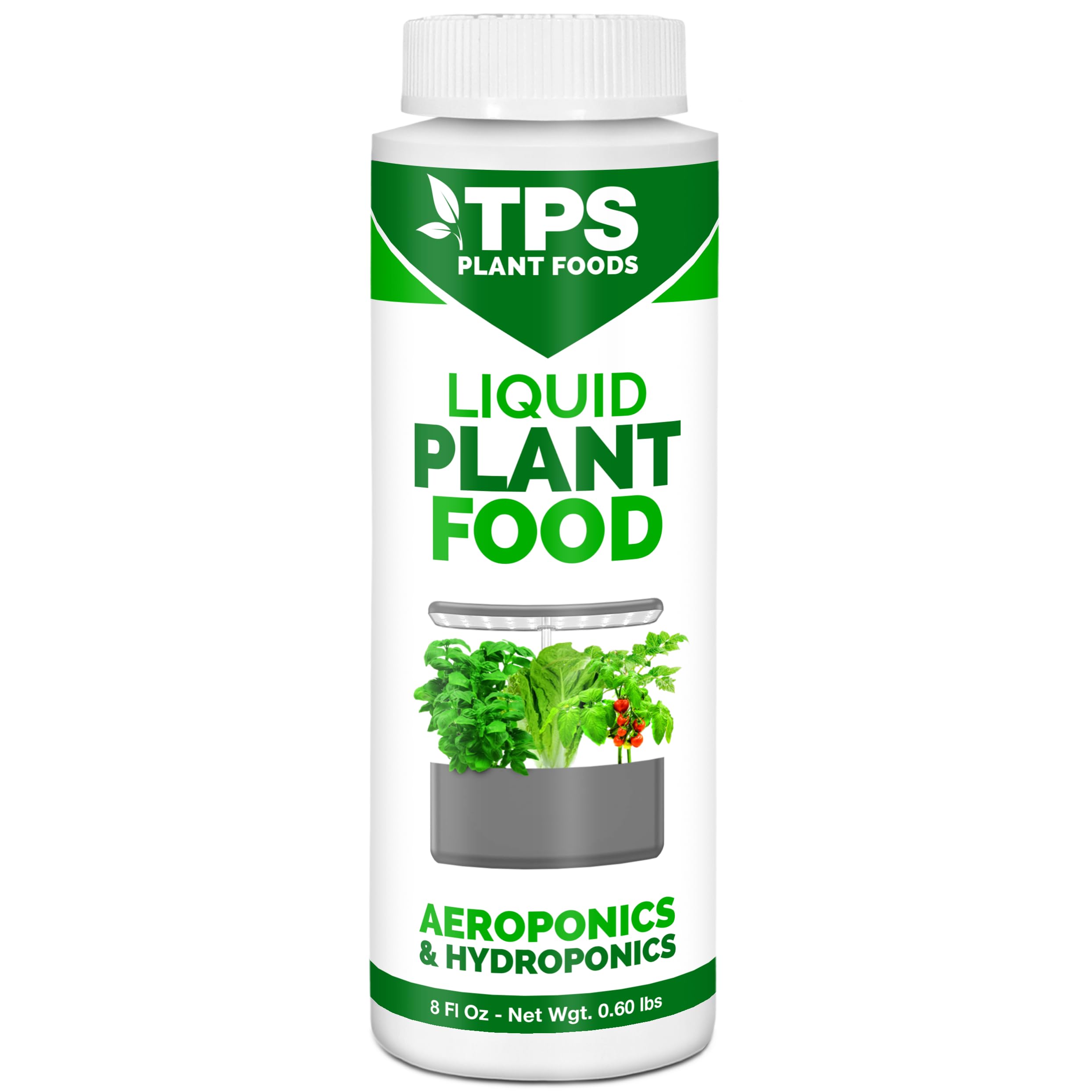 TPS NUTRIENTS Liquid Plant Food poured into an AeroGarden bottle for healthy, steady growth