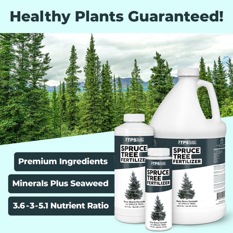 TPS NUTRIENTS liquid plant food promoting rich green needles and stronger roots.