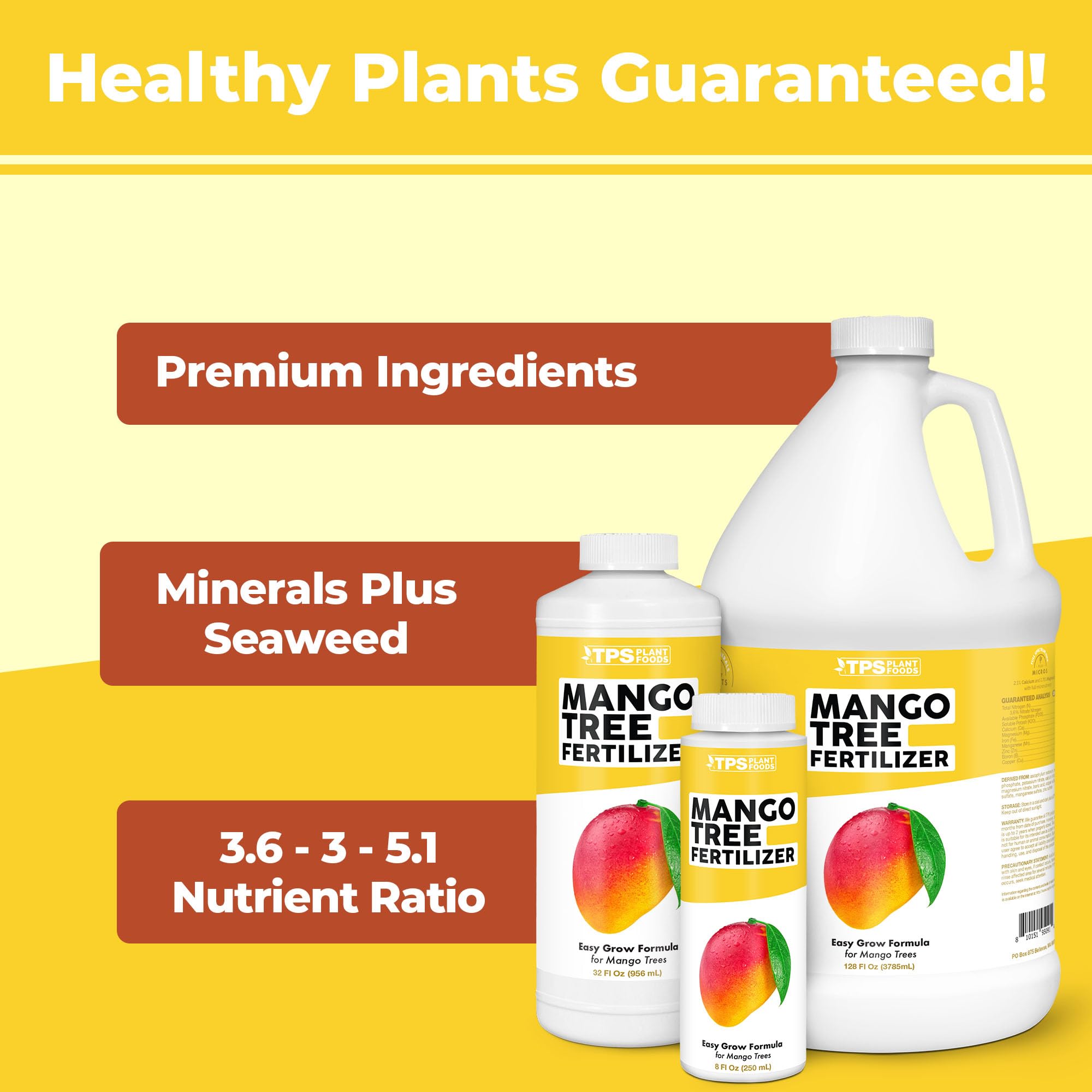 TPS NUTRIENTS liquid plant food label shows dosing for steady, balanced nutrition.