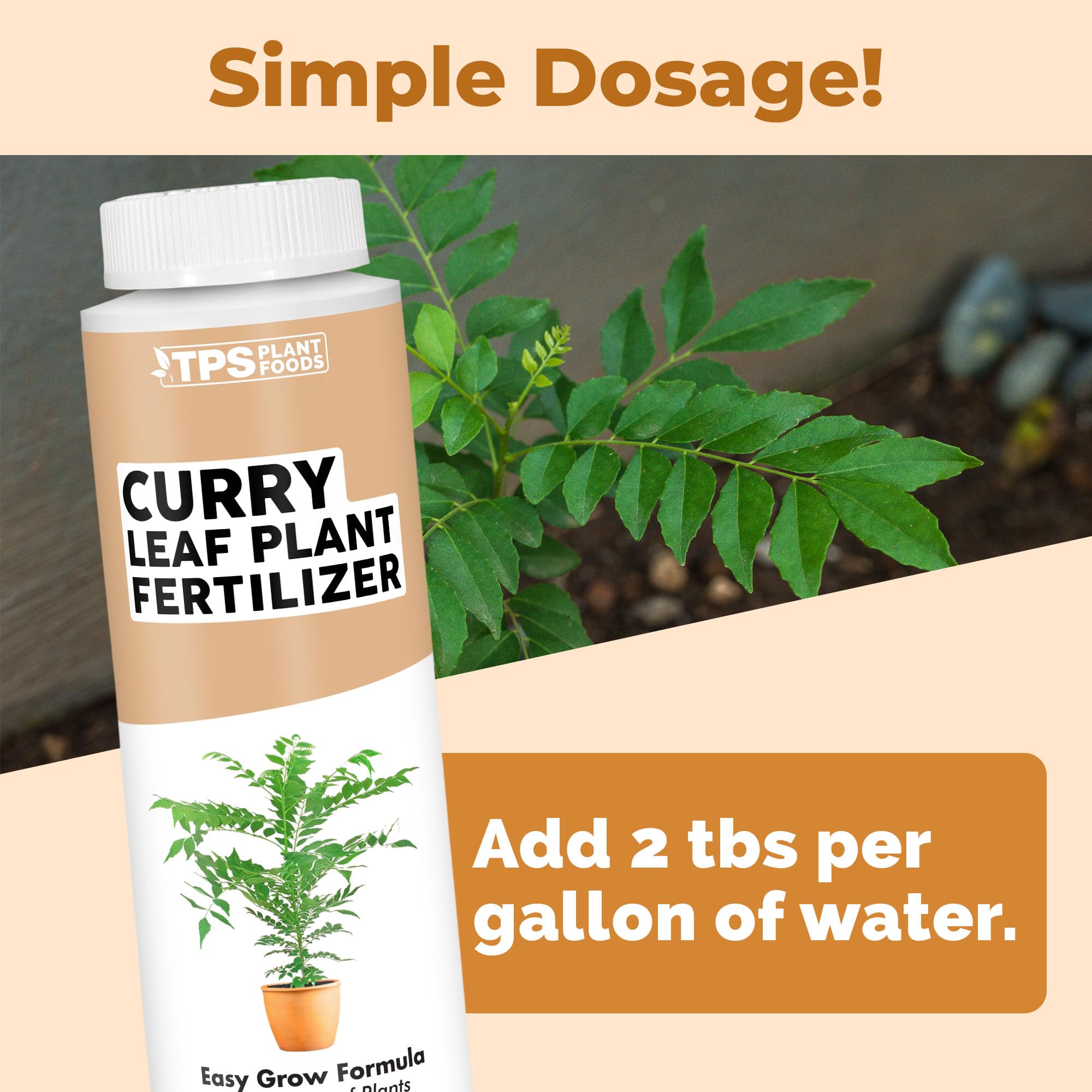 TPS NUTRIENTS liquid plant food being poured for curry leaf care