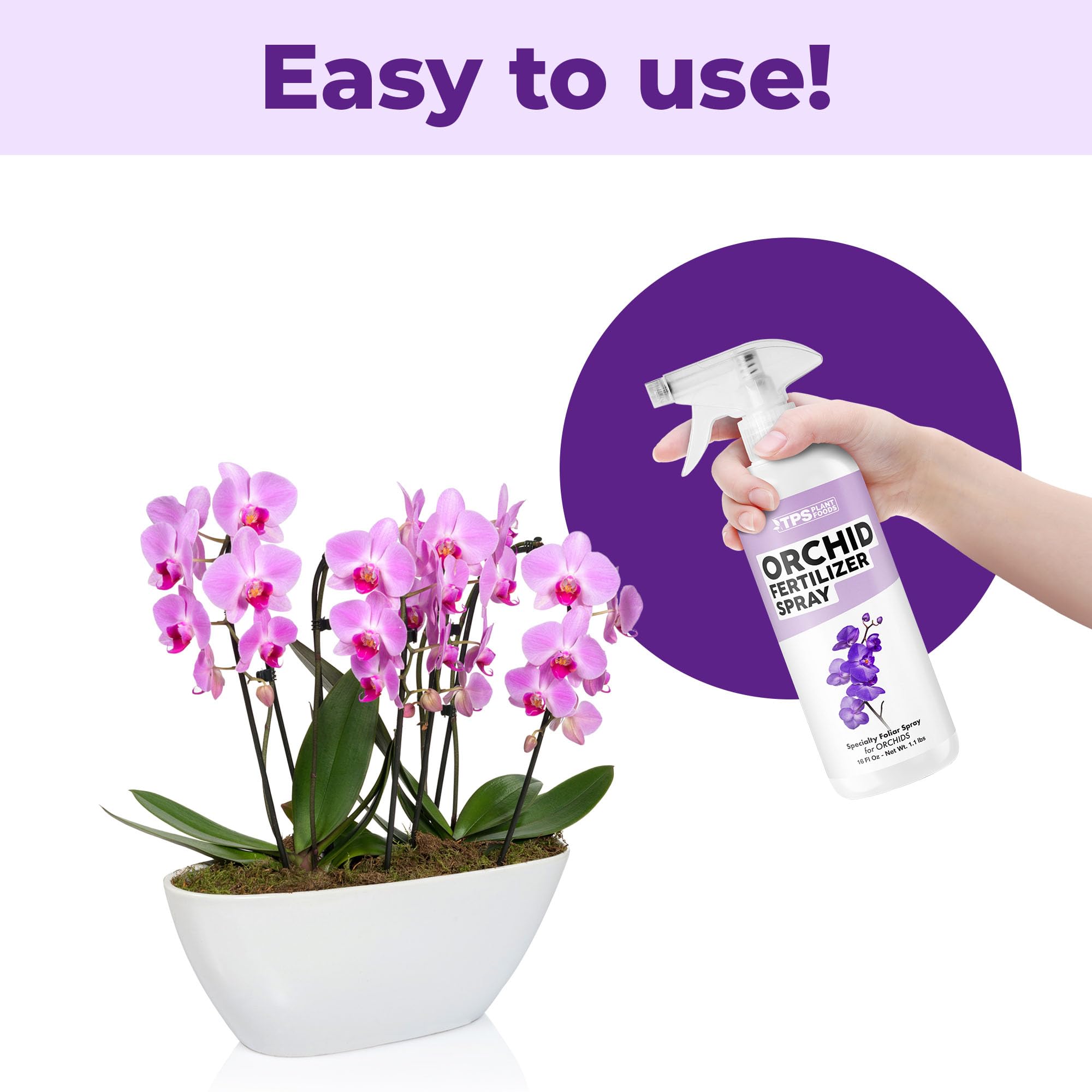TPS NUTRIENTS Orchid Food Spray label highlights USA-made quality and purity.