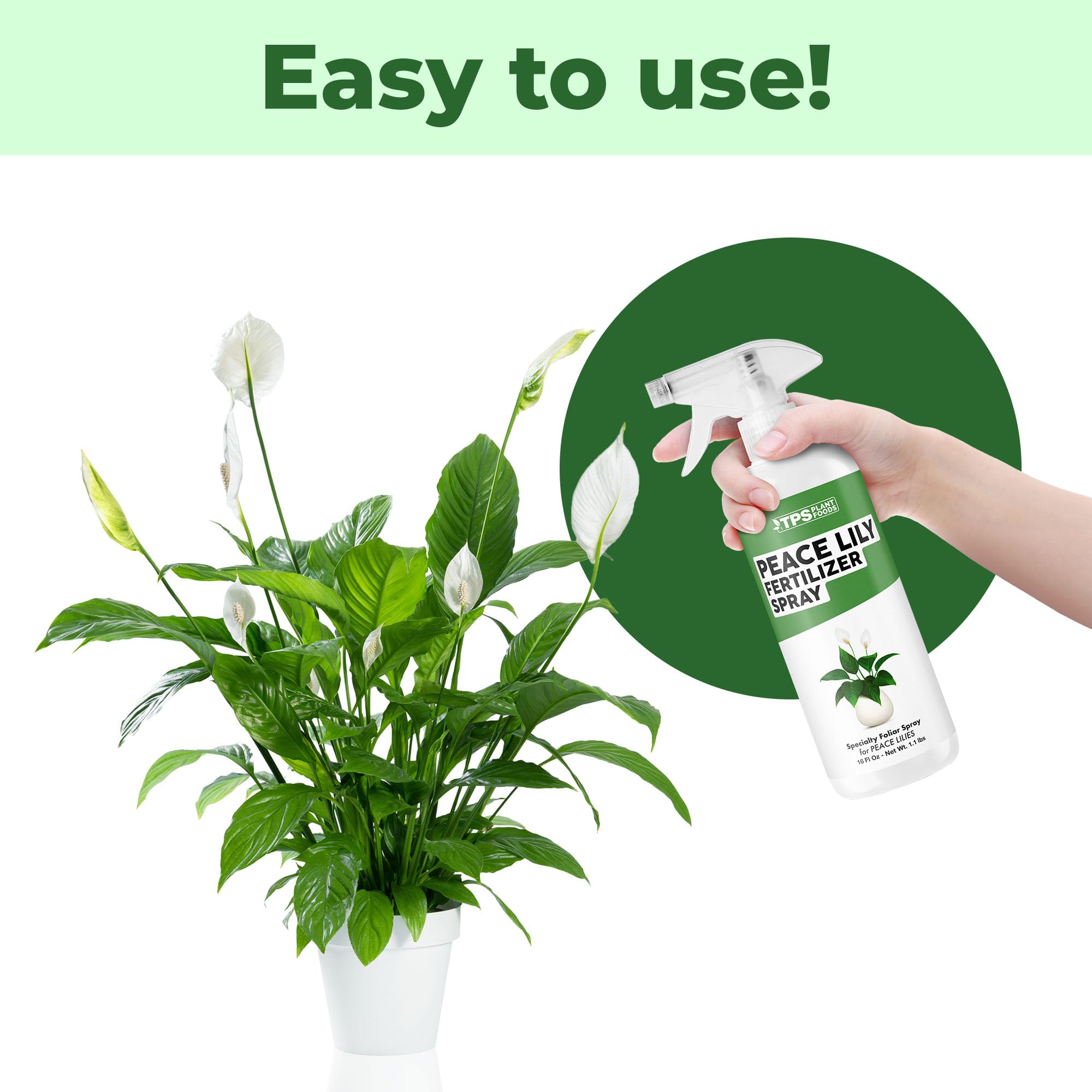 TPS NUTRIENTS Made in USA label on Peace Lily spray bottle.