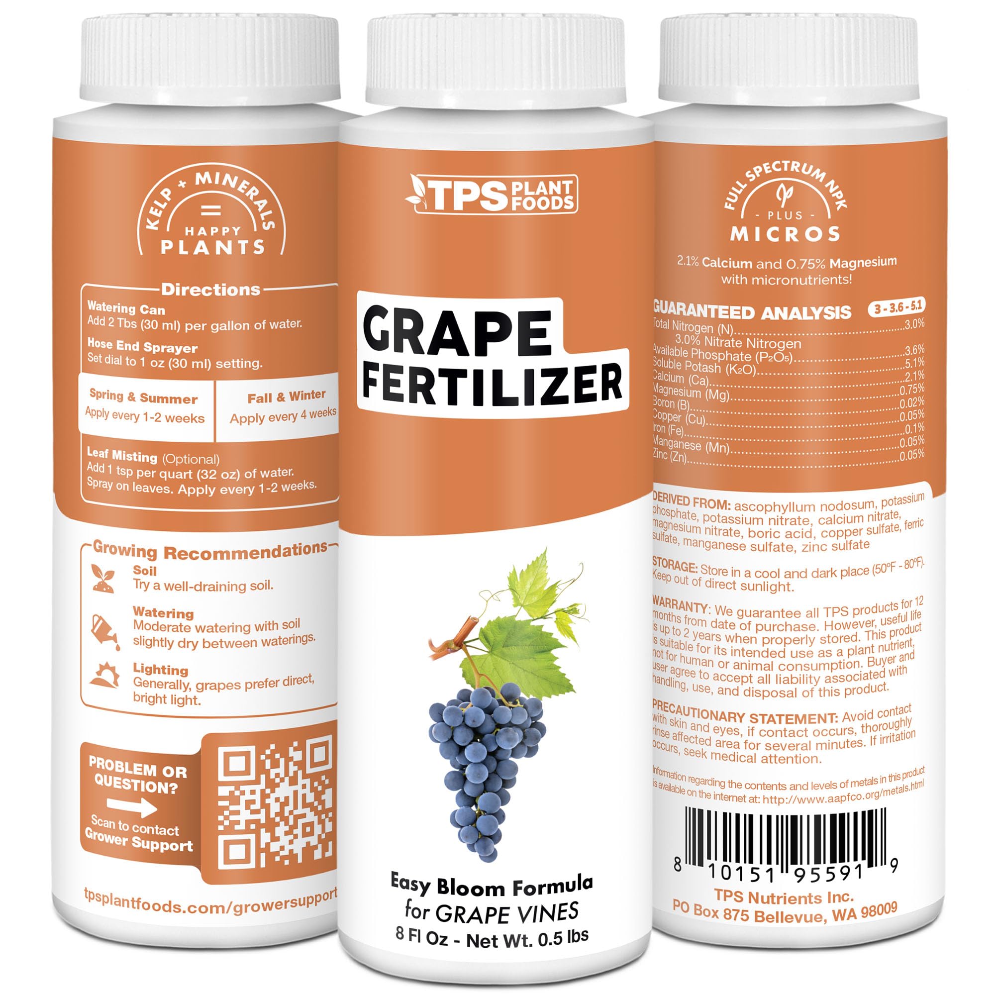 TPS NUTRIENTS Made in USA label indicates quality production for grape care.