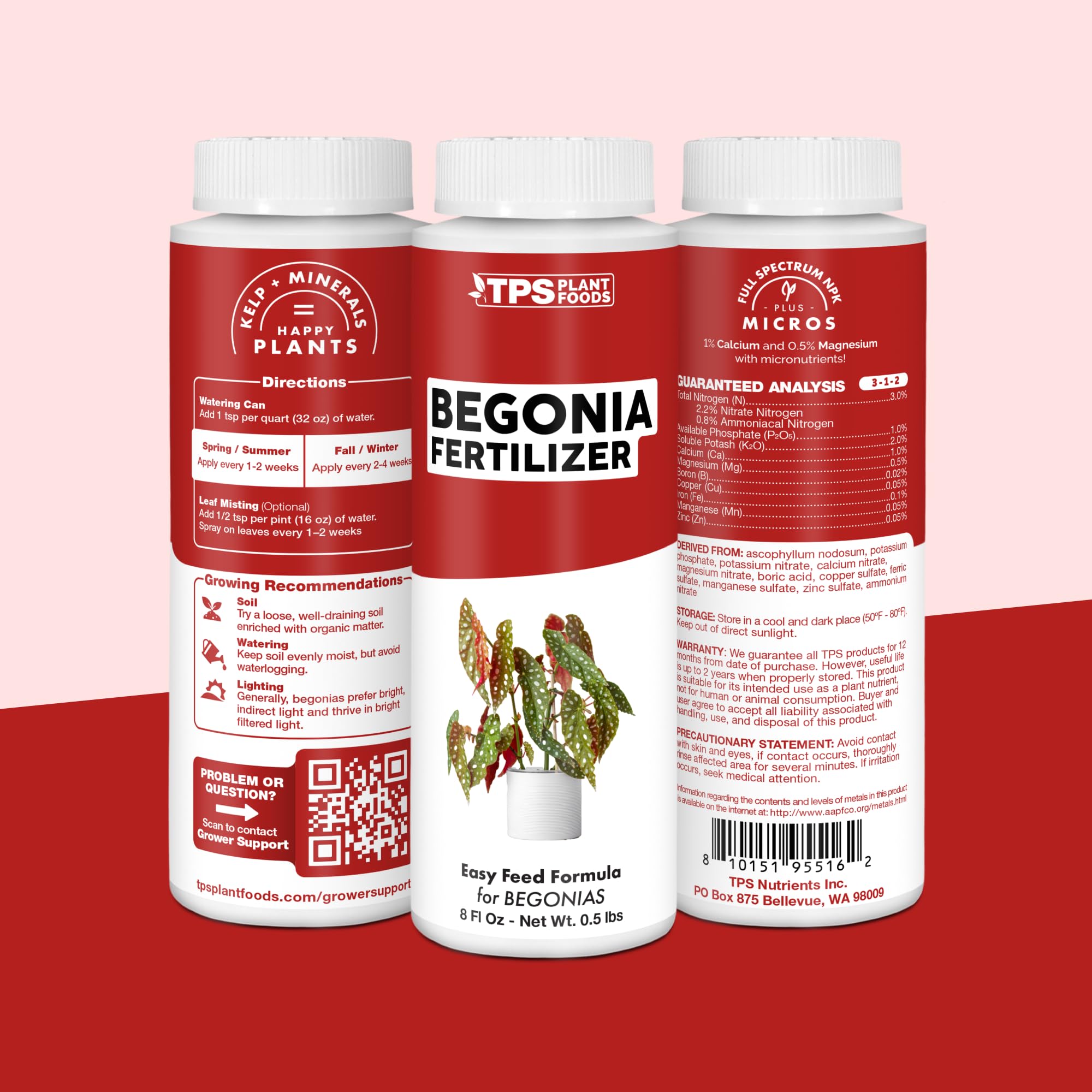 TPS NUTRIENTS Begonia Fertilizer bottle proudly made in USA.