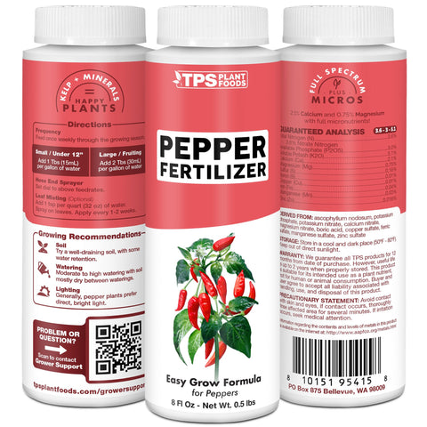 TPS NUTRIENTS Made in USA seal on Pepper Fertilizer packaging