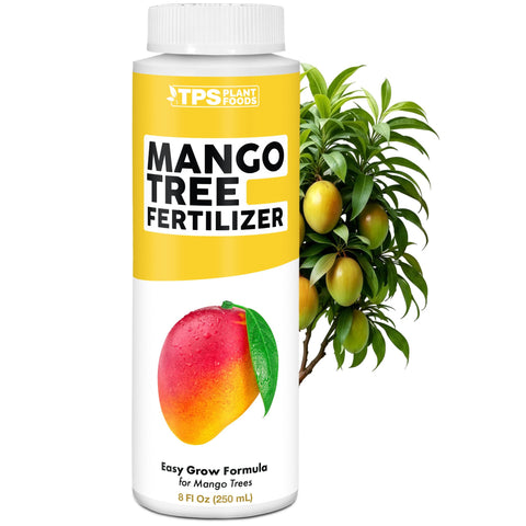 TPS NUTRIENTS mango-tree fertilizer bottle enables easy feeding for healthier backyard growth.