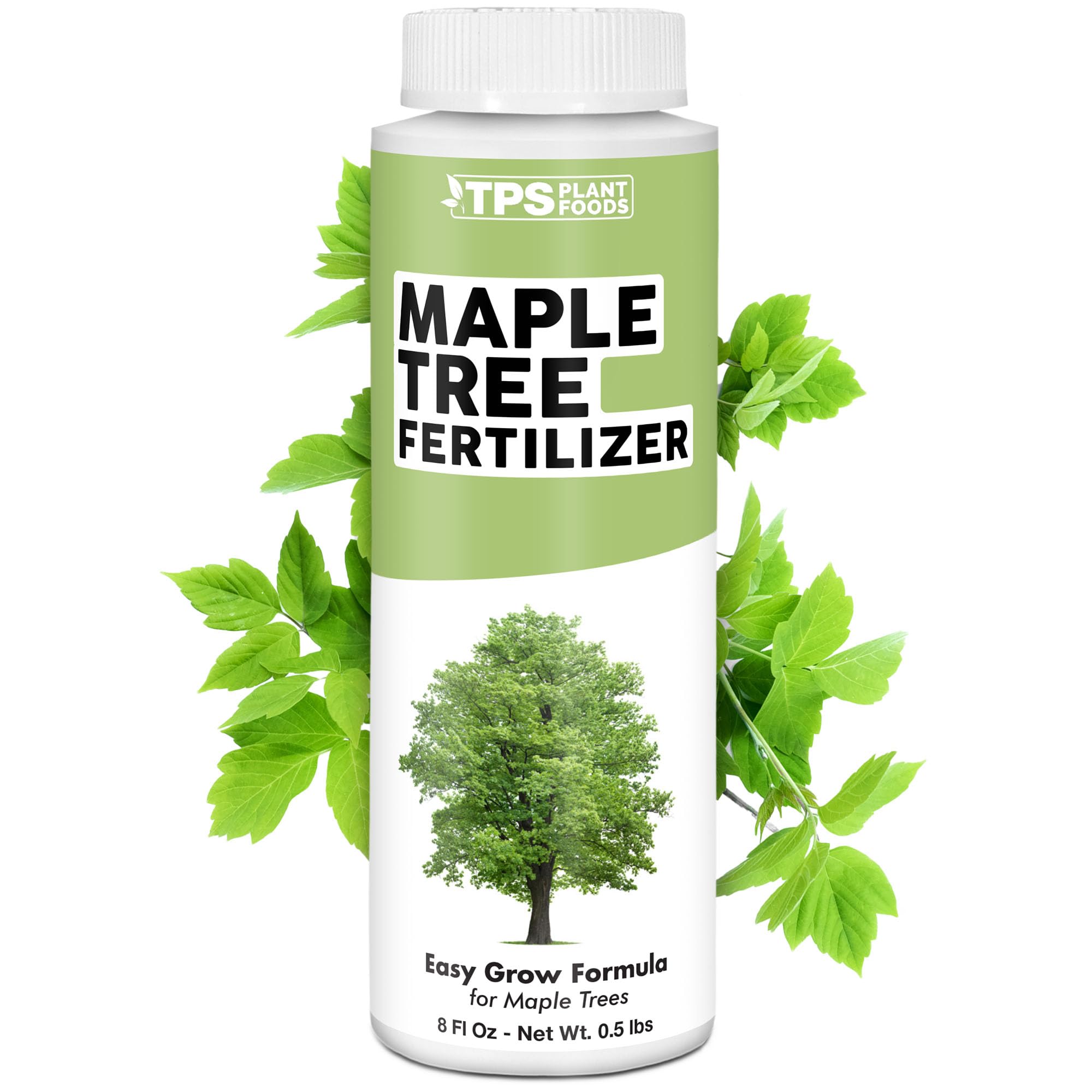 TPS NUTRIENTS Maple Tree Fertilizer bottle promoting balanced nutrition and foliage vitality.