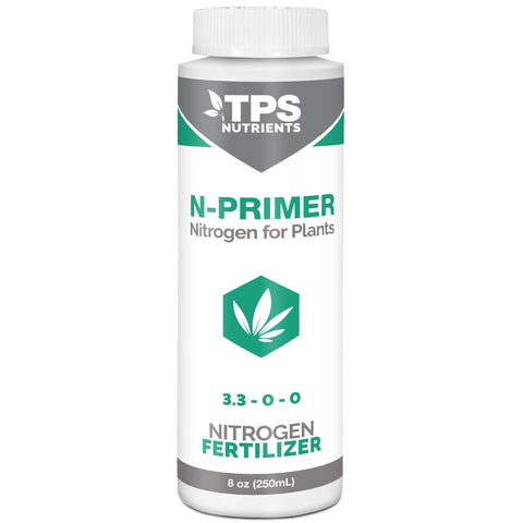 TPS N-Primer bottle with label highlighting nitrogen support for healthy growth.